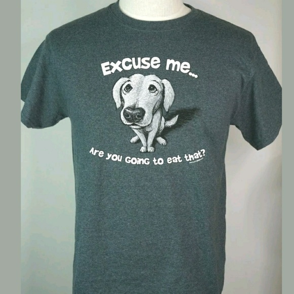 Gildan Other - Cute funny begging dog puppy medium t-shirt grey
